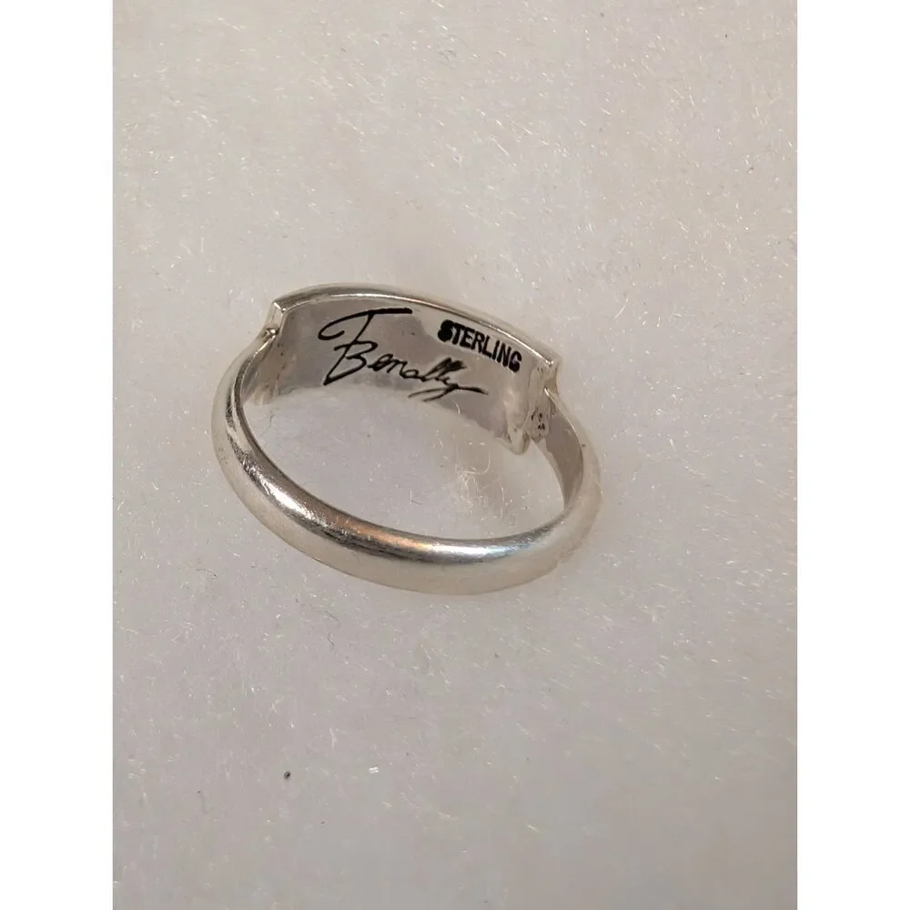 Authentic Fernando Bellany Navajo Sterling Silver Overlay Band Ring Size 8